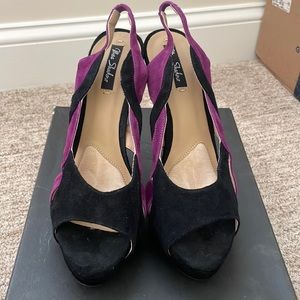 Mea Shadow Chantal Heels, Eggplant/Black, Genuine Suede Leather, Size 8.5